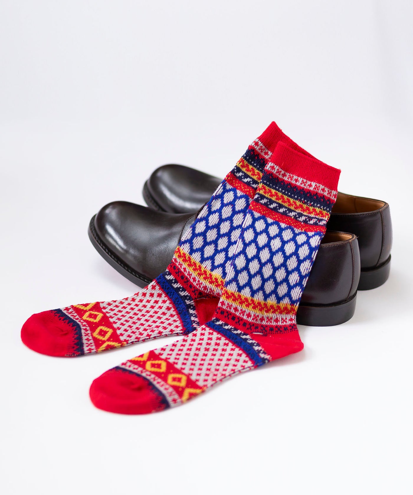 フェアアイル柄 / Fair Isle ソックス 418904 レッド／London Shoe Make THE SOCKS